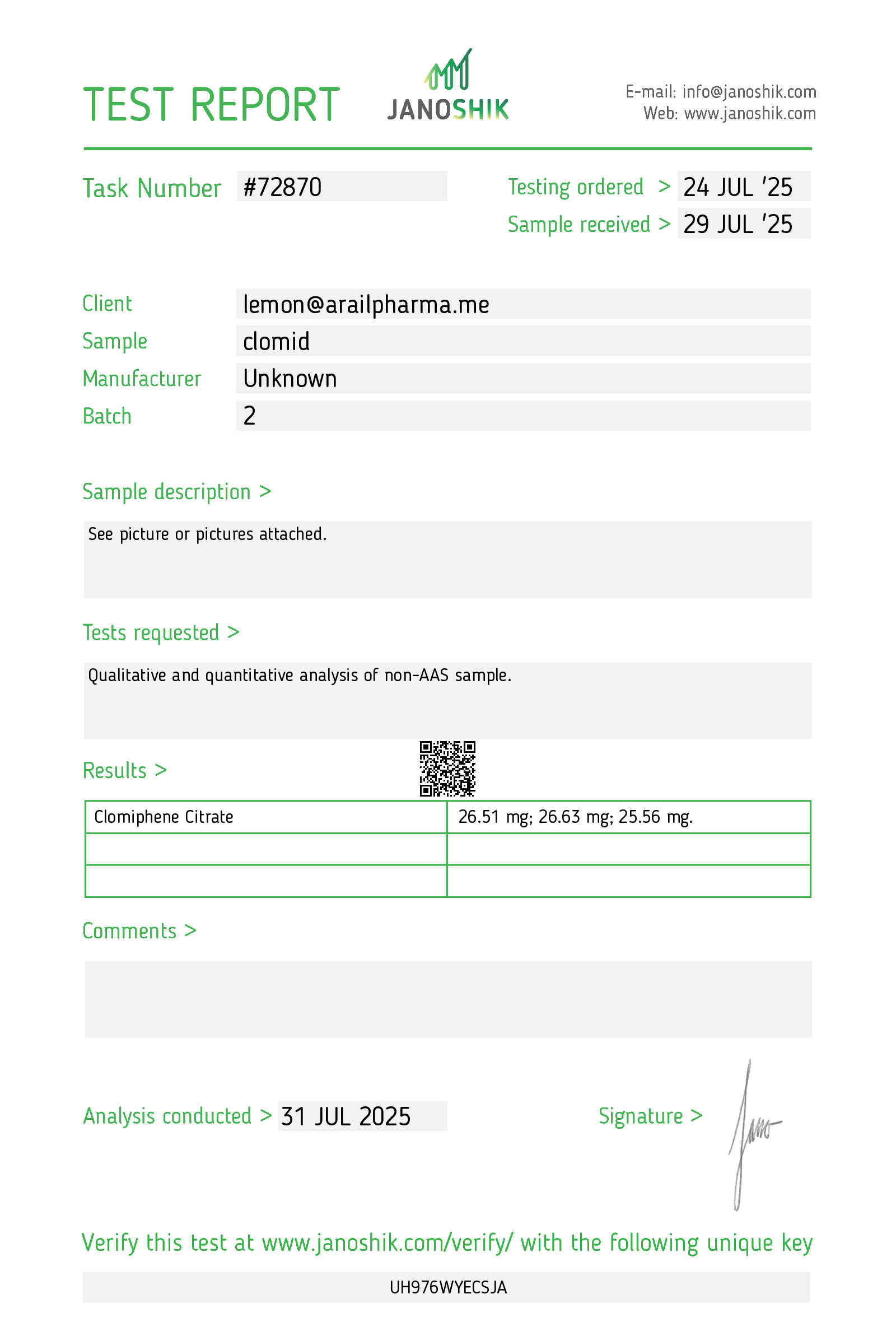 CLOMID-25 lab report
