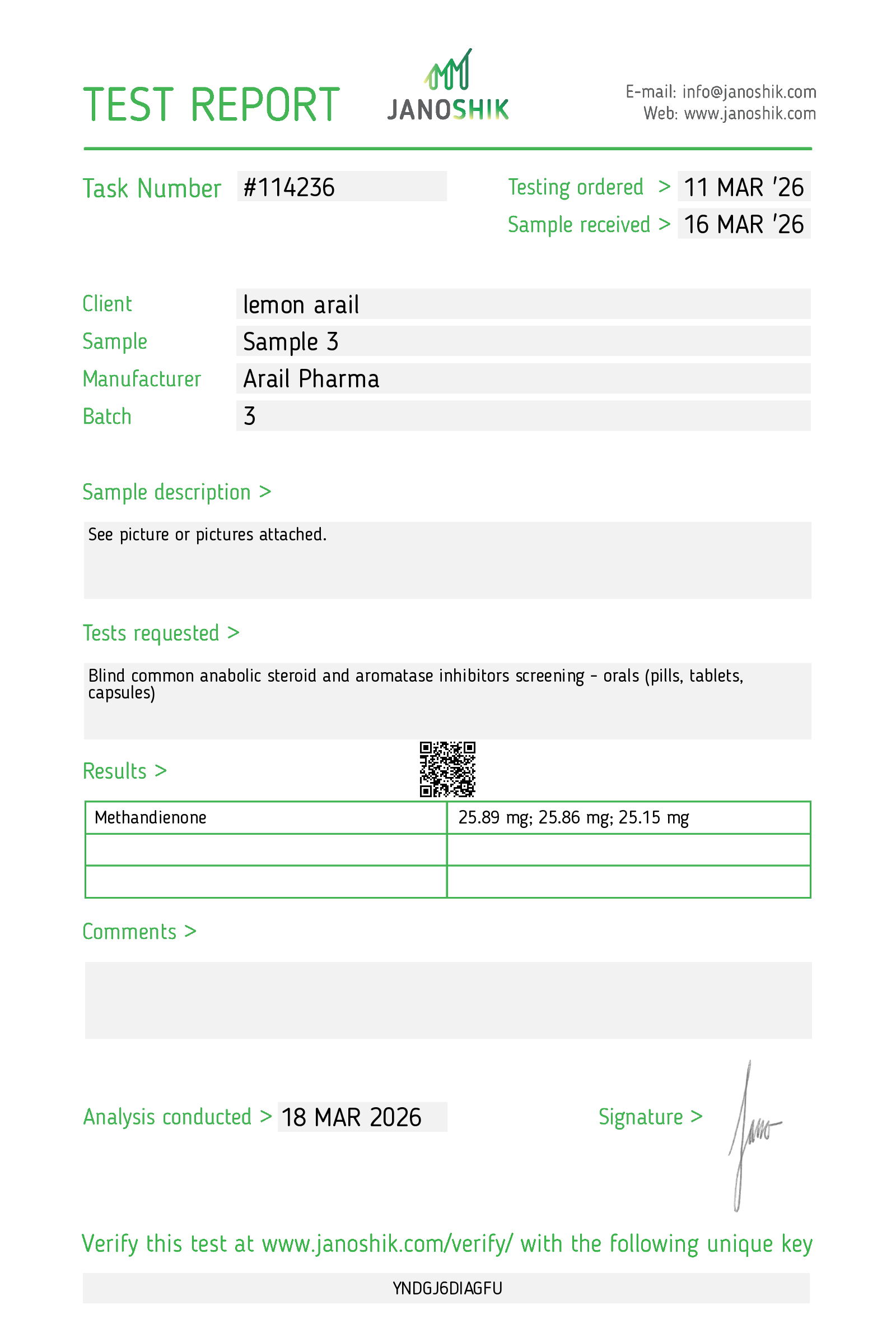 DIANABOL-25 lab report