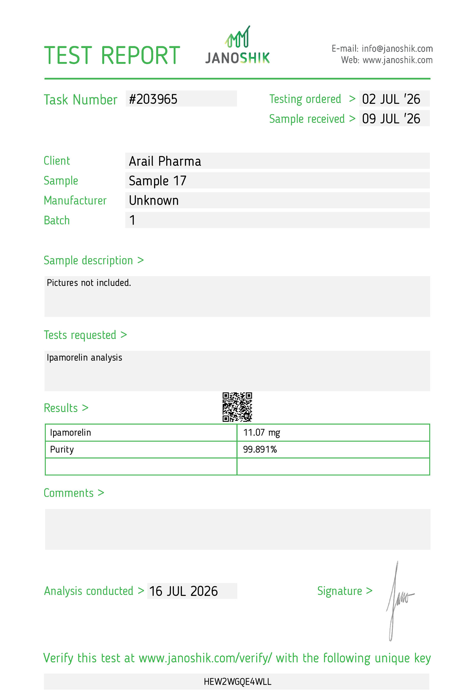 Ipamorelin 10MG lab report