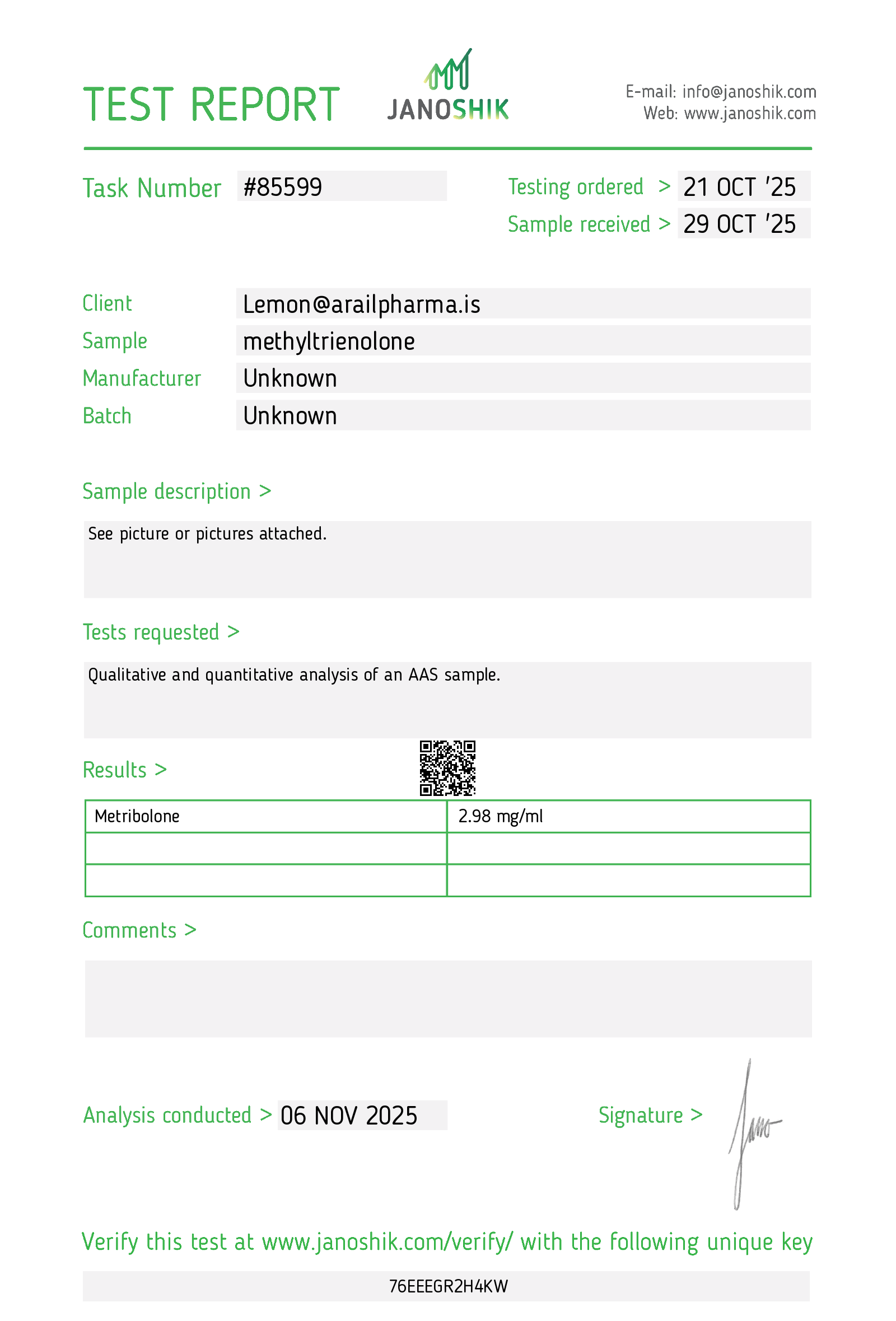 Methyltrienolone-3 (Mtren) (NO SUPER SOLVENTS) in Mig840 lab report