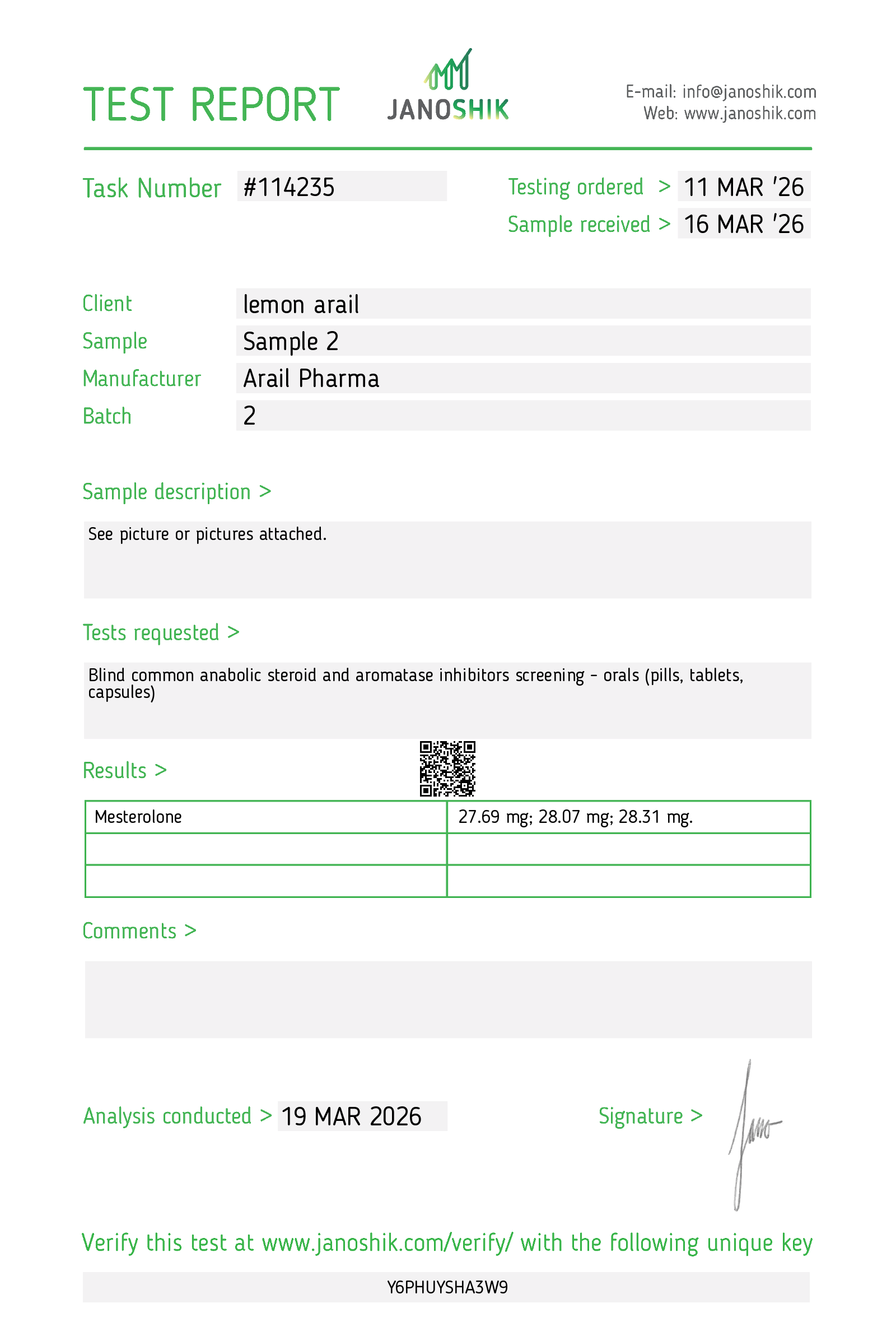 PROVIRON-25 lab report