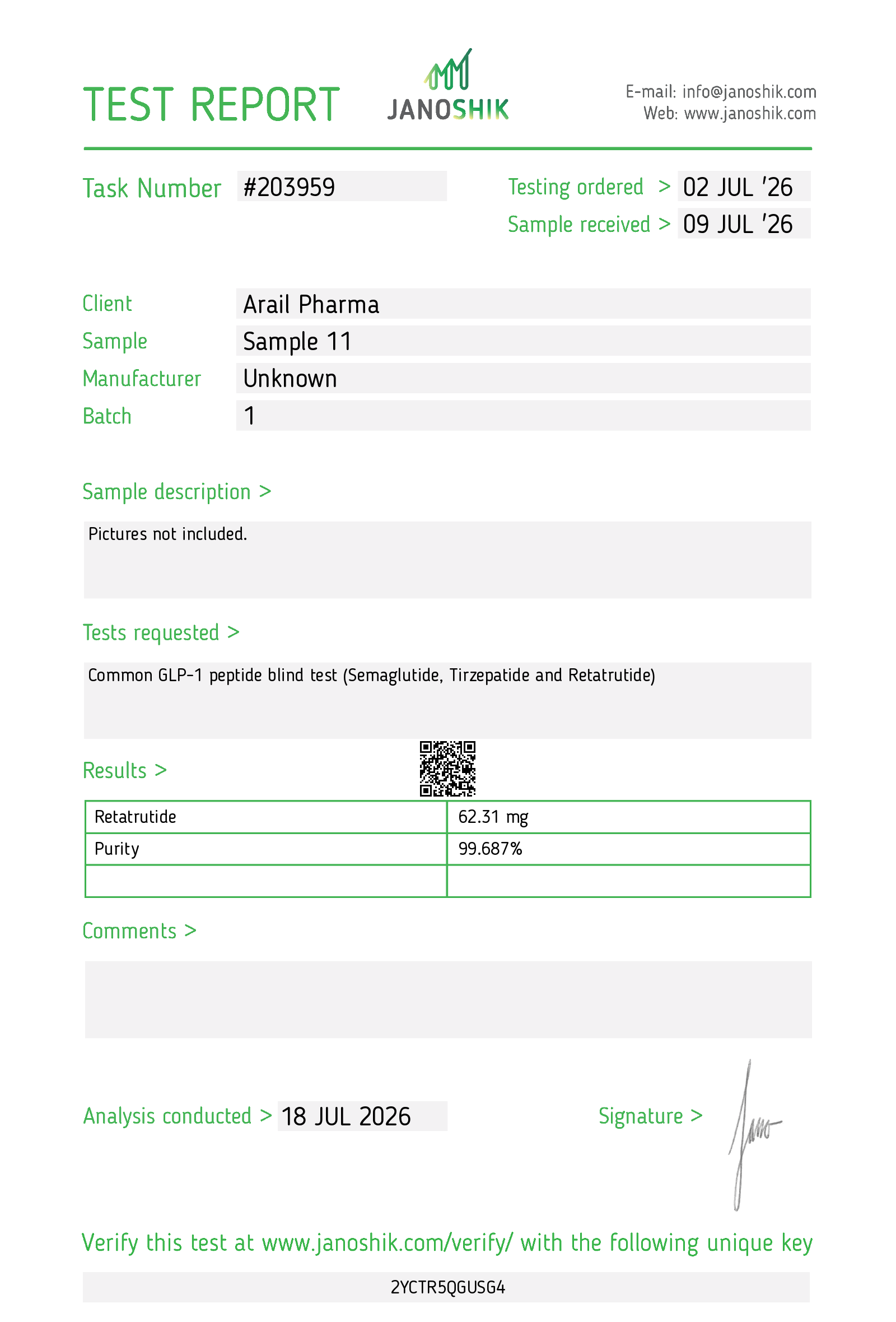 Retatrutide 60MG lab report
