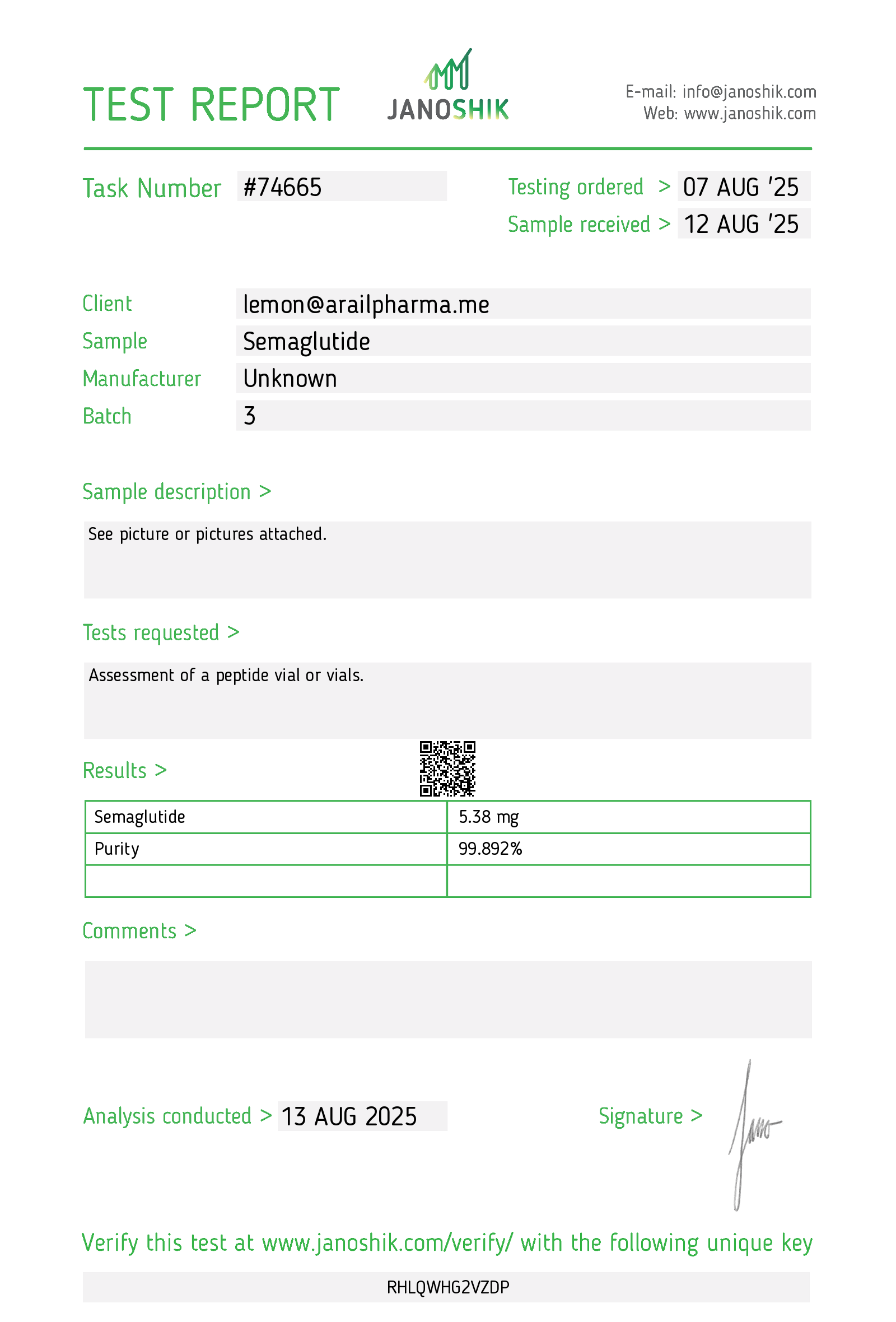 Semaglutide 5MG lab report